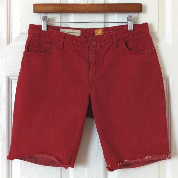 Pilcro Anthropologie Hyphen Classic Mid Rise Cut Off Denim Bermuda Shorts Red 29 - Picture 1 of 10